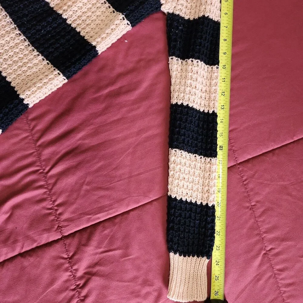 Rue21 Striped Knit Sweater Large Peach Navy High Low Hem Crew Neck Preppy Y2K - Picture 7 of 8